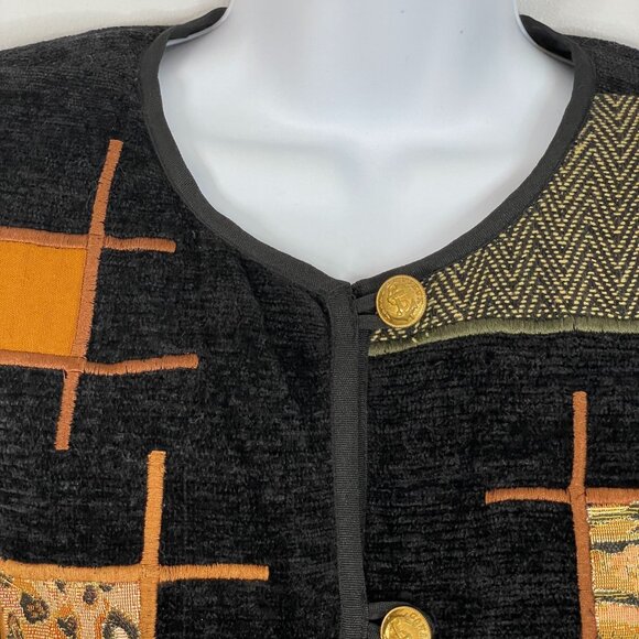 Vintage Art To Wear Jacket Womens PM Chenille Patchwork Cozy Coat Button Up - Picture 2 of 10